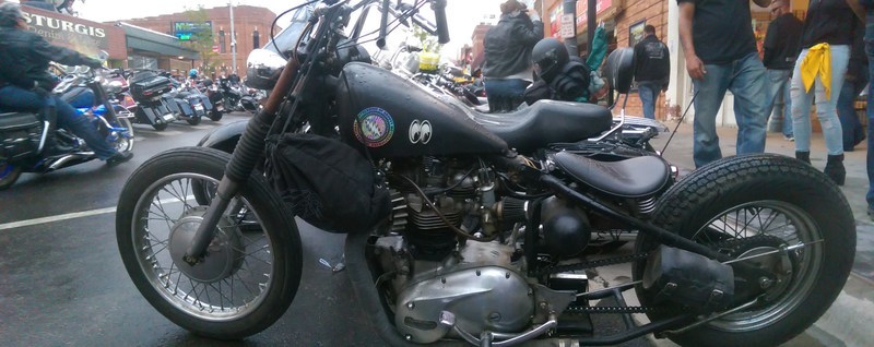 My favorite bike of the rally, classic British Triumph bobber.